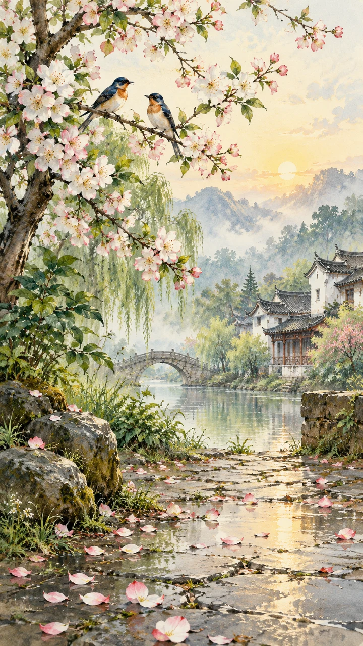 春晓：春花与枝头小鸟